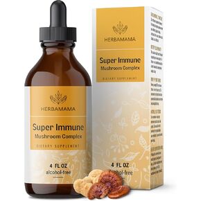 HERBAMAMA Super Immune Mushroom Supplement - Vegan 8-Mushroom Complex Blend with Reishi, Lion's Mane, Cordyceps & Chaga Extract - Non-GMO, Alcohol-Free, Sugar-Free Immunity Drops, 56-Day Supply