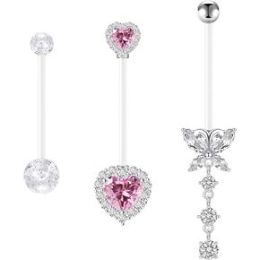 14G Heart Flexible Clear Acrylic Pregnancy Belly Button Ring Butterfly Dangle Pregnancy Maternity Belly Rings