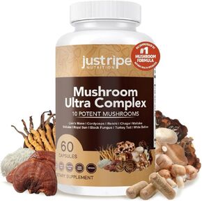 Mushroom Ultra Complex - Reishi, Cordyceps, Lions Mane & Shiitake - Immune System Booster & Nootropic Brain Supplement - Enhance Memory and Focus - Stress Relief - 60 Capsules