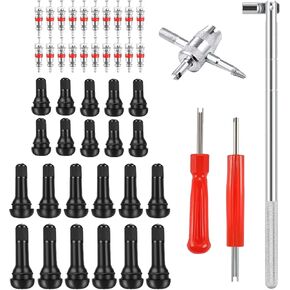 20-120 PSI Heavy Duty Tire Inflator Kit with Pressure Gauge, 4-Way Valve Tool, TR413/TR414 Valve Stems, Stem Valve Caps, Air Chuck, and 300D Oxford Pouch for Cars, Trucks, Motorcycles, ATVs(32 pcs)