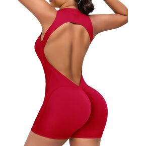تمرين بذلة Zip Up rompers مفتوحة الظهر السفلى السفلي