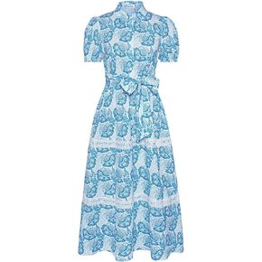 GRACE KARIN Women's 2025 Summer Floral Flowy Dresses Boho Tie Belt Short Puff Sleeve A Line Maxi Shirt Dress with Pocket