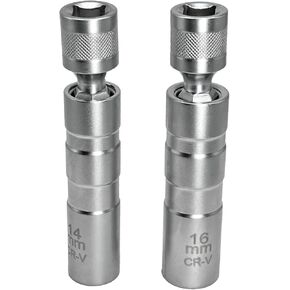 14mm&16mm(5/8") Magnetic Swivel Spark Plug Socket, Swivel Thin Wall Spark Plug Socket, 3/8" Drive x 4" Total Length, 360 Degree Swivel, 12 Point