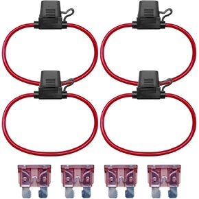 10 AWG Inline Fuse Holder, 12V Pigtail Blade Car Fuse Block with 40A ATC/ATO Standard Fuses, Tinned Copper Waterproof 10 Gauge Fuse Holder for Automotive, Golf Carts, Marine (2PCS)