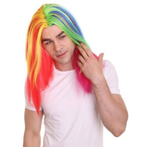 HPO Adult Men's Rainbow Rapper Celebrity Long Straight Wig, Synthetic Soft Fiber Hair, Perfect for your next Festival and Group Anime Party!