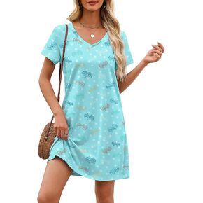 Ekouaer Cotton Nightgowns for Women Short Sleeve Womens Nightgown V Neck Sleep Shirts for Women Soft Sleepwear S-XXXL