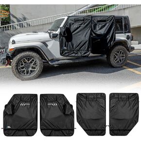 JOYTUTUS Hard Door Storage Bags Compatible with Wrangler CJ YJ TJ JK JL 4-Door 1976-2025, Hard Door Protector for Gladiator JT 2020-2025, Doors Cover with Mirror Storage Bag