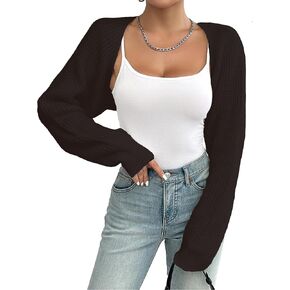 Women's Bolero Shrug Sweater Rib Knitted Long Sleeve Open Front Cropped Cardigan Y2K Tops