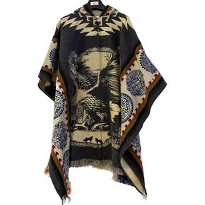Gamboa Alpaca Wool Mexican Poncho with Hood for Men Hoodie Pancho Mens Western Hooded Serape