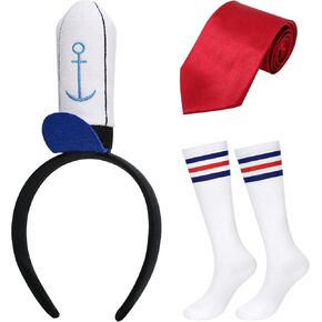 3Pcs Sailor Costume Set Include Sailor Headband,Tie and Socks for Men Women Halloween Party Dress Up