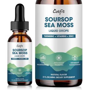 Soursop Graviola Liquid Drops - Soursop Bitters Liquid with Sea Moss & Turmeric, Soursop Leaves Extract for Cell Support, Relaxation, Immune & Antioxidant Support, 2 Fl Oz