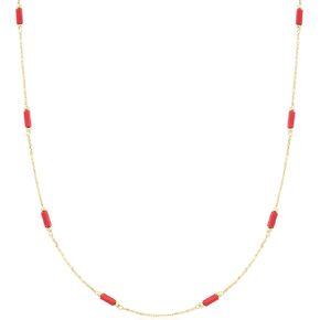 Ross-Simons Italian Red Coral Bead Station Necklace in 18kt Yellow Gold