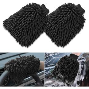 2 PCS Car Washing Gloves, 5.5" x 9.05" x 0.9" Double-sided Thick Gloves Non-destructive Paint Surface, Super Absorbent Cleaning Tools for Glass Seats, Universal for Cars (Fluorescence Green)