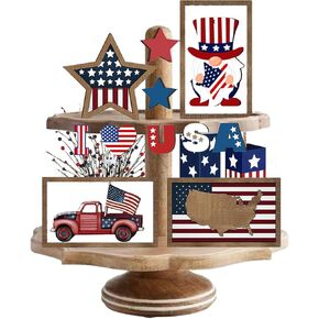 Patriotic Memorial Day Tiered Tray Decorations Set for Home Kitchen 4th of July Independence Day Decoration