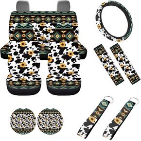 PZZ BEACH Boho Dog Paw Car Interior Accessories Car Seat Covers Full Set Steering Wheel Soft Shoulder Pads Anti-Slip Car Coaster Keychain for Car Sedan SUV Truck