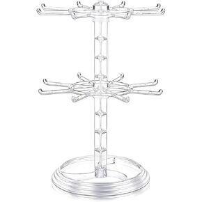 Rotating Jewelry Stand, 2 Tier Necklace Holder Bracelet Hanging Organizer Keychain Jewelry Display Stand Plastic Jewelry Rack for Malls Counter Dressing Table (Clear)