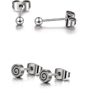 3mm Titanium Ball Earrings And Round Titanium Spiral Stud Earrings Bundle