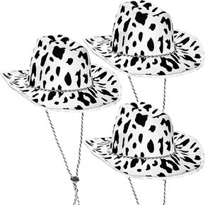 3 Pieces Cow Print Cowboy Hat Black and White Unisex Cowboy Hat for Men and Women (Cow Print)