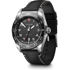 Victorinox Swiss Army Automatic Black Dial Black Leather Strap Watch 42mm - 242044