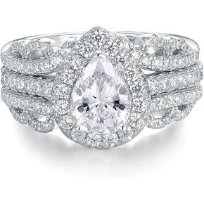 2Ct Wedding Rings Set for Women 925 Sterling Silver Pear Cut CZ Ring Enhancer Bridal Set Engagement Rings for Women Size 5-10