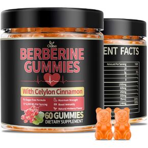 Berberine GLP-1 Gummies with Berberine HCI, Milk Thistle, Ceylon Cinnamon, PlusChro mium for Men & Women, Energy Boost, Body Support, Sugar Free (60 CT,1 Pack)