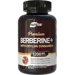 NutriFlair Berberine 97% HCl with Ceylon Cinnamon Supplement, 120 Capsules – High Potency, Premium Quality, Vegan-Friendly – 60 Servings