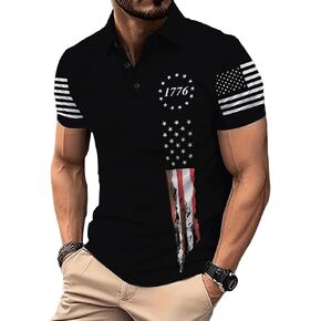 USA Golf Shirt,American Flag Golf Shirt Short Sleeve Patriotic Polo Shirts for Men