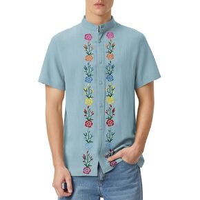 قميص Guayabera المكسيكي للرجال أسفل القميص المطرز القميص سينكو دي مايو فييستا القمصان قصيرة الأكمام لأسفل لأسفل