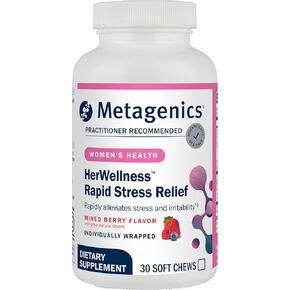 Metagenics HerWellness Rapid Stress Relief - Women's Stress Support Supplement with Saffron, L-Theanine & Vitamin B6* - Mixed Berry Flavor, 30 Soft Chews