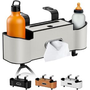 3-in-1 Car Organizers and Storage Box, Multifunctional Car Seat Back Storage Box with Tissue Holder, 2 Cup Holders & Purse Hooks, Back Seat Car Organizer for Kids and Travel (Black)