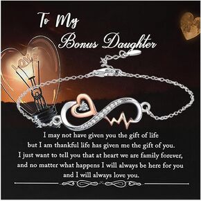 MASALADI To My Bonus Daughter Forever Love Heart Infinity Heartbeat Bracelet,Sentimental Gifts for Bonus Daughter,Birthday Graduation Christmas gift