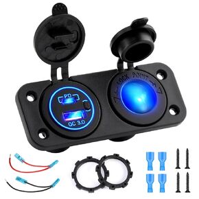 Kohree 3 in 1 Cigarette Lighter Socket: 12V Outlet USB QC3.0 & PD Type C 3.0 Dual Fast Charging Ports Adapter - 200W Marine Switch Panel Waterproof Cigarette Lighter Replacement for Cars Boats ATV