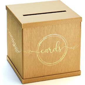 Gold Card Box, Large 10x10 Gift Card Holder, Envelope Box with Slot Lid, Graduation, Wedding Reception, Money, Bridal & Baby Shower, Sweet 16, Funeral, Birthday Party, Quinceanera, Anniversary
