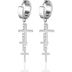 Punk Cross Drop Dangle Earrings Huggie Hinged Hoop Earrings,2PCS