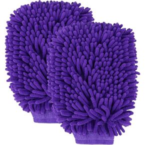 2PCS Car Wash Mitt, 10.14"×7.12" Chenille Microfiber Car Wash Mitts, Scratch-Free & Lint-Free, Absorbent Double Sided Clean Glove for Cars Cleaning, Auto Cleaning Supplies (Pink)