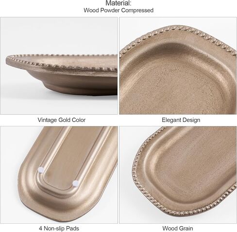 Vintage Gold Decorative Trays for Coffee Table Home Decor Farmhouse, Wood Powder Compressed Trays for Bathroom Ottoman Jewelry Organizer Perfume, Tray for Table Centerpieces in Kuwait