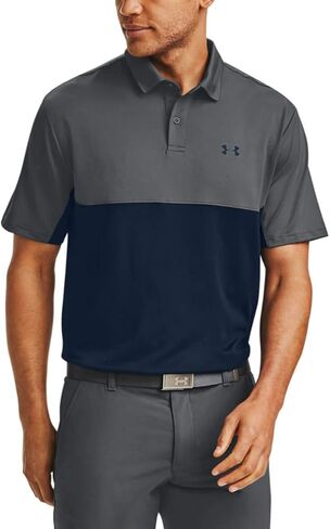 قميص بولو جولف بيرفورمانس للرجال من Under Armour 2.0 Colorblock، رمادي داكن (012)/أزرق أكاديمي، مقاس كبير in Kuwait