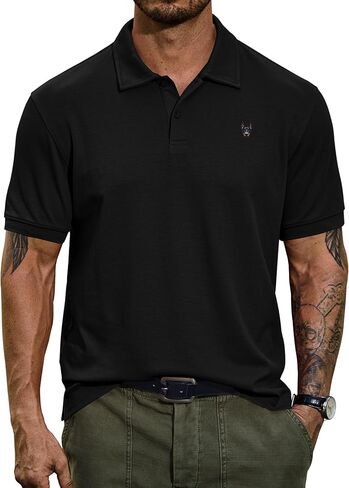 Men Embroidered Doberman Polo Button Plain Short Sleeve Casual Daily Polos Shirt (S-XXL) in Saudi Arabia