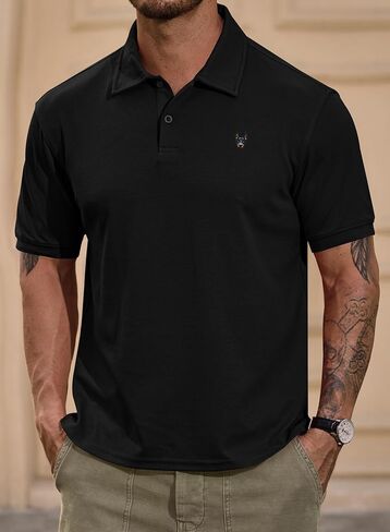 Men Embroidered Doberman Polo Button Plain Short Sleeve Casual Daily Polos Shirt (S-XXL) in Saudi Arabia