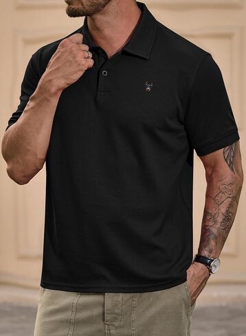 Men Embroidered Doberman Polo Button Plain Short Sleeve Casual Daily Polos Shirt (S-XXL) in Saudi Arabia