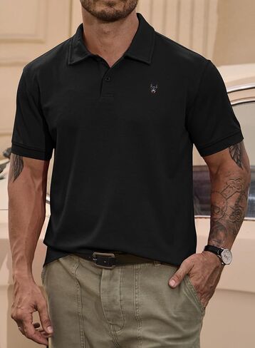 Men Embroidered Doberman Polo Button Plain Short Sleeve Casual Daily Polos Shirt (S-XXL) in Saudi Arabia