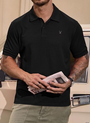 Men Embroidered Doberman Polo Button Plain Short Sleeve Casual Daily Polos Shirt (S-XXL) in Saudi Arabia