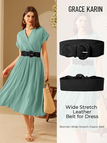 GRACE KARIN Women's Suede Elastic Belt Wide Stretchy Belt Vintage Chunky Buckle Belts S-XXL in Saudi Arabia