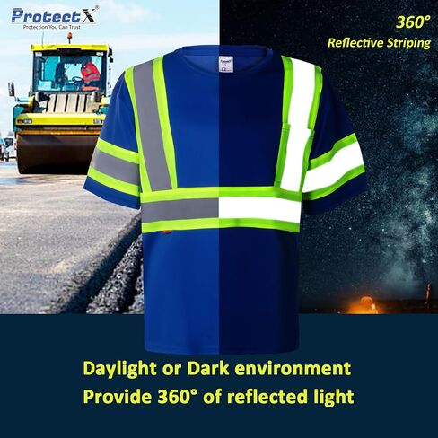 ProtectX High Visibility Short Sleeve Reflective Safety T-Shirt, Men's Heavy Duty Breathable Hi Vis Shirts, Class 2 Type R in Kuwait