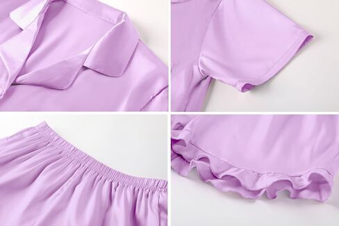 QZH.DUAO Girls Satin Pajamas Set Button Down Silk 2 Piece Pj Sets Ruffle Short Sleeve Sleepwear in Saudi Arabia