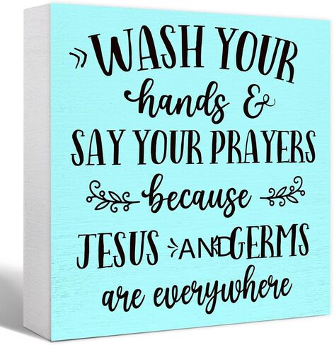 Wash Your Hands and Say Your Prayers Sign Wood Block,Funny Bathroom Signs Wooden Box for Bathroom Shelf Washroom Toilet Restroom Shelves Decor 5"L x 5"W x 1.1"H in Saudi Arabia