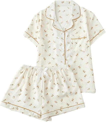 Remidoo Women's Striped Pj Set Short Sleeve 2 Piece Button Up Pajamas Sleepwear in Saudi Arabia
