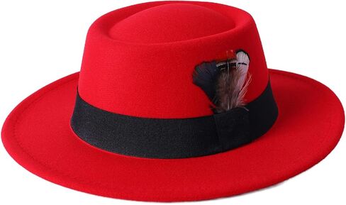 Lanzom Classic Fedora Hats for Women Flat Top Hat for Men Pork Pie Hat Wide Brim Church Boater Trilby Cap in Saudi Arabia