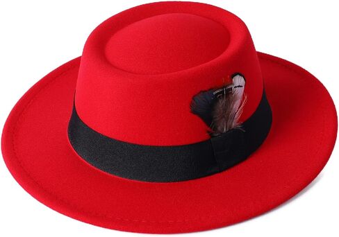 Lanzom Classic Fedora Hats for Women Flat Top Hat for Men Pork Pie Hat Wide Brim Church Boater Trilby Cap in Saudi Arabia