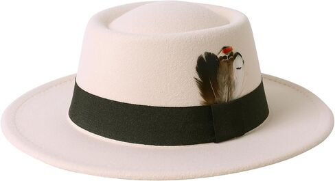 Lanzom Classic Fedora Hats for Women Flat Top Hat for Men Pork Pie Hat Wide Brim Church Boater Trilby Cap in Saudi Arabia